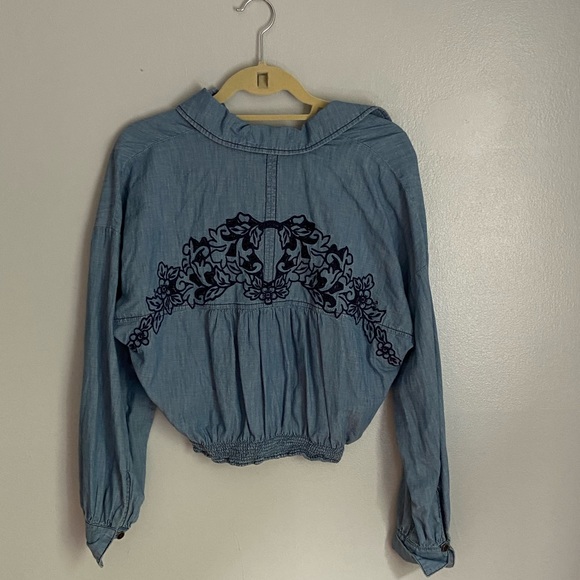 Free People Embroidered Cropped Denim Top - Picture 3 of 3